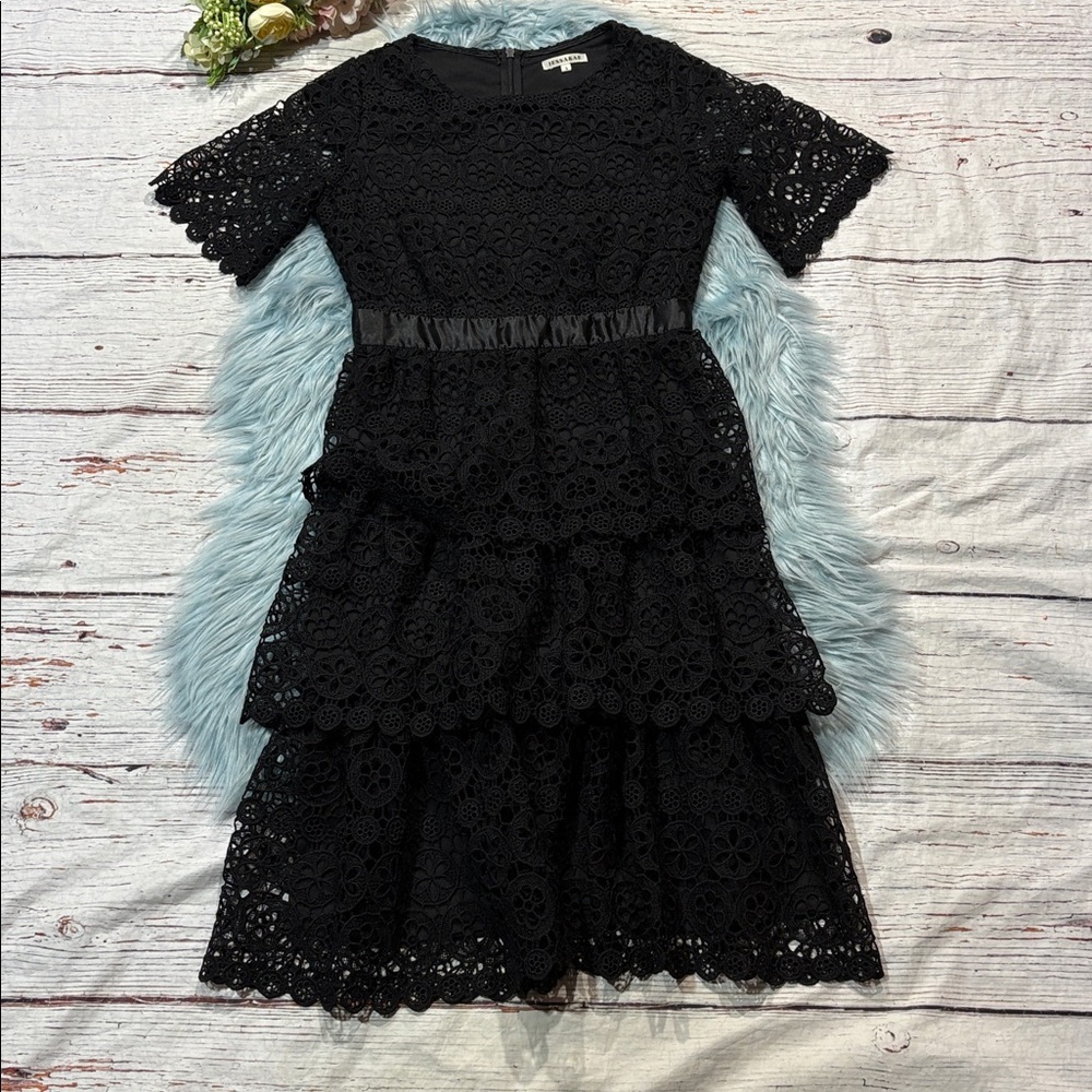 Jessakae Eyelet Lace Tiered Black Dress - Picture 2 of 8